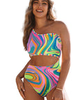 Multicolor Abstract Swirl Print Asymmetric Cutout One Piece Swimsuit Stylish Swimwear for Beach and Pool