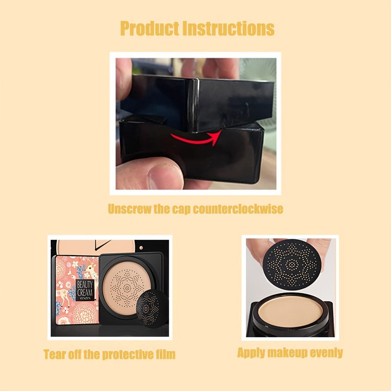 Foundation With Mushroom Head Air Cushion, BB Cream Flawless Lightweight Full Coverage Long Lasting Moisturizing Concealer Foundation Natural Nude Makeup