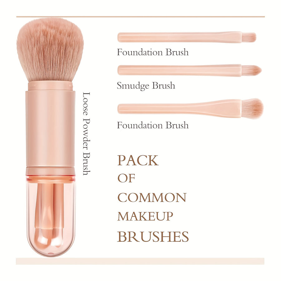 Travel Makeup Brushes Set: 4 in 1 Mini Cute Makeup Brush Retractable Professional Foundation Blending Powder Eye Shadow Brush for Women Facial Cosmetics Makeup Brush Set