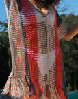 Multicolor Striped Tassel Crochet V Neck Beach Cover Up Perfect Poolside Companion