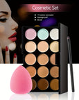 15-color Concealer Palette Waterproof Foundation To Cover Facial Acne Marks, Dark Circles, Freckles, Scars, Isolation, Brightening And Contouring With Beauty Egg Brush