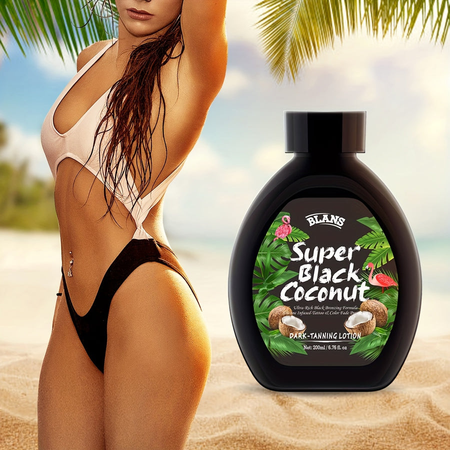 6.76oz/200ml Super Black Coconut Dark Tanning Lotion, Fast-Acting, Long-Lasting Rich Black Tan, Skin Toning, Hydrating Formula, Immediate Results For Sun-kissed Glow