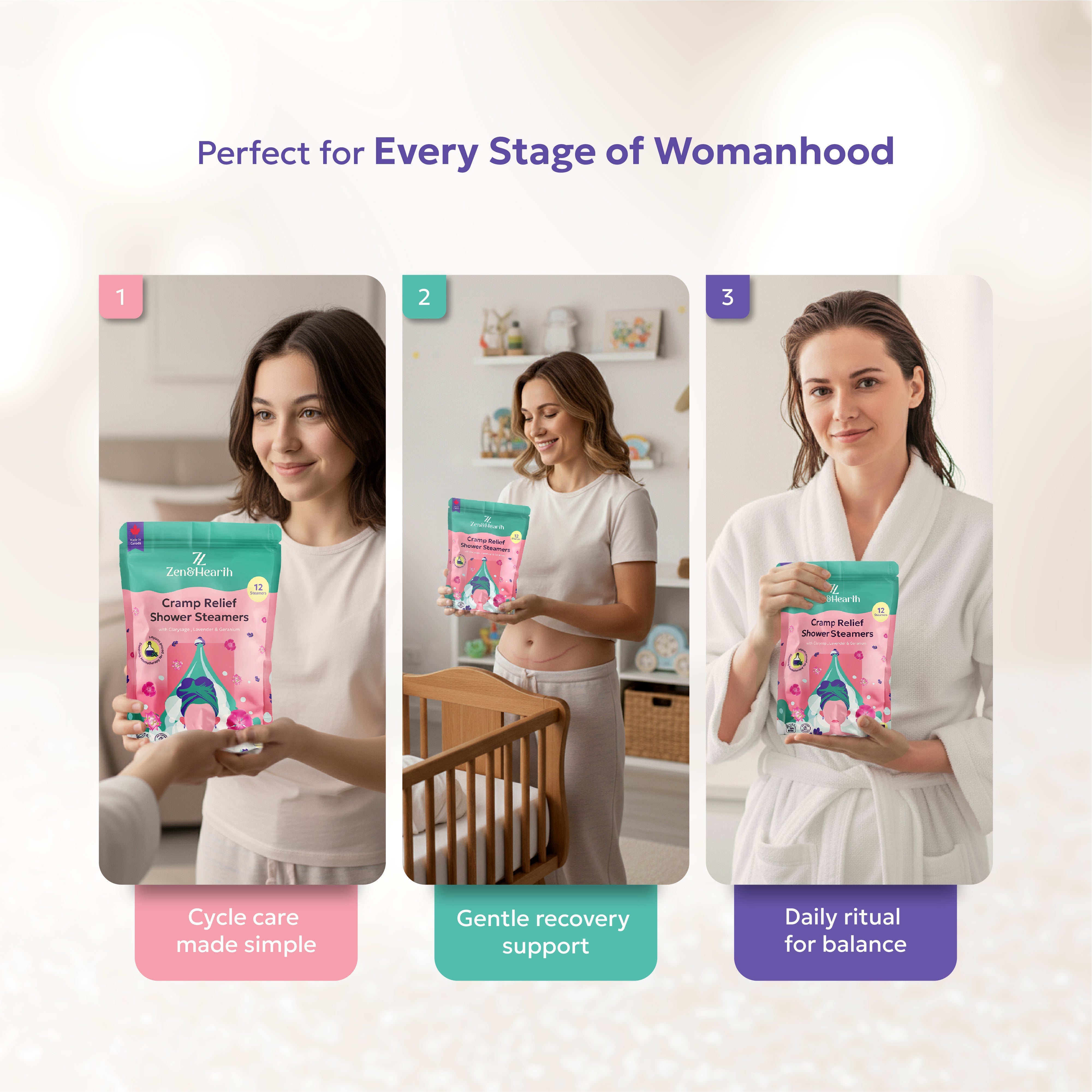 Zen & Hearth Cramp Relief Shower Steamers – Clary Sage, Lavender & Geranium | Period Comfort Aromatherapy Tablets