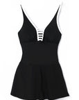 Black Strappy V Neck Backless One Piece Swimdress