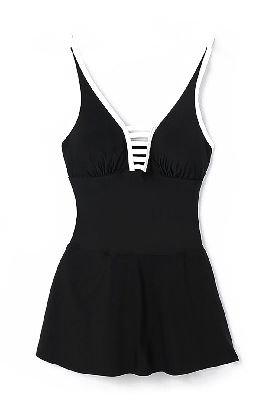 Black Strappy V Neck Backless One Piece Swimdress