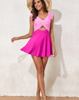 Bright Pink Cut Out Ruffle Crossed One Piece Swimdress