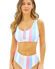 Striped Print Padded Snap Button Two Piece Swimsuit Bikini Sets | SW433557-19