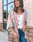 Multicolor Floral Print Boho Bell Sleeve Open Front Cover Up