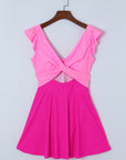 Bright Pink Cut Out Ruffle Crossed One Piece Swimdress