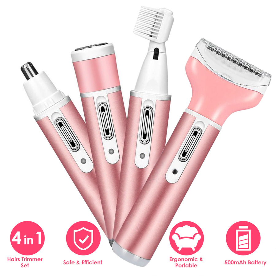 4 In 1 Women Electric Shaver Painless Rechargeable Hair Remover Eyebrow Nose Hair Cordless Trimmer Set Hair Exfoliation For Bikini Line Armpit Leg Gro