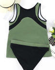 Green Patchwork Casual U Neck Tankini Swimsuit