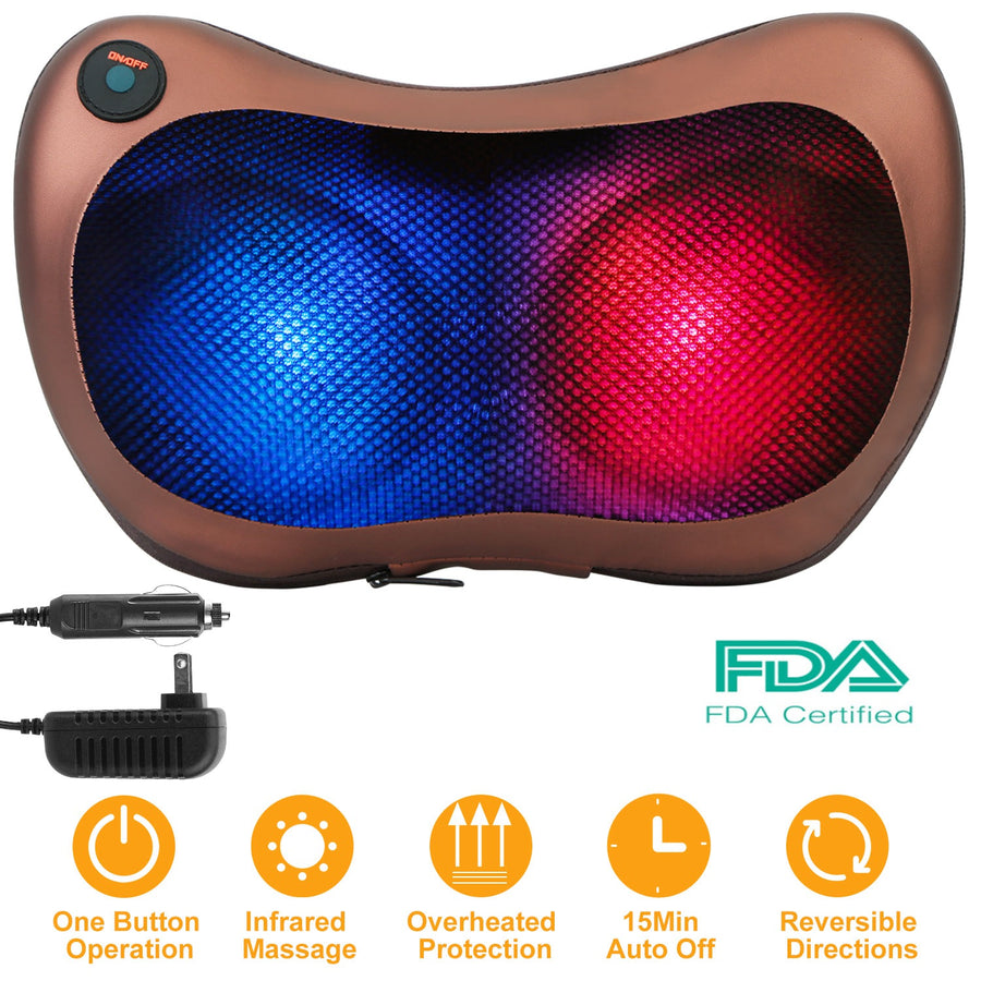 Back Neck Massage Pillow Thermotherapy Kneading Manipulation Massager Car Massage Pillow w/ Cigarette Charger Adapter Pain Relief Relaxing For Home Tr