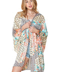 Multicolor Boho Floral Open Front Half Sleeve Kimono Stylish Layering Piece for Bohemian Chic Look