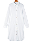 White Stylish Striped Button Up Long Sleeve Swimsuit Size Cover Up Salt White