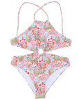 Multicolor Floral Print Lace Up Backless Monokini  Stylish Swimwear for Beach and Pool