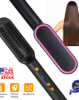 Electric Hair Straightener Brush Straightening Curler Brush Hot Comb 5 Temperature Adjustment 10S Fast Heating