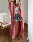 Women's Pink Bohemian Tie Dye Oversize Long Kimono Sleeve Shift Loose Kimonos Cardigan Blouses