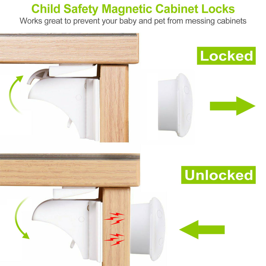 4Pcs Magnetic Cabinet Locks Child Safety Drawer Locks Adhesive Baby Proof Cabinets Latches Kit