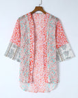 Multicolor Floral Print Boho Bell Sleeve Open Front Cover Up