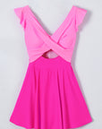 Bright Pink Cut Out Ruffle Crossed One Piece Swimdress