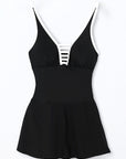 Black Strappy V Neck Backless One Piece Swimdress