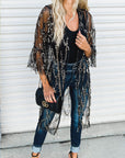 White Sequin Sheer Casual Open Front Cover Up