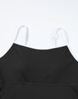 Black Sporty Ribbed Spaghetti Straps One Piece Swimdress