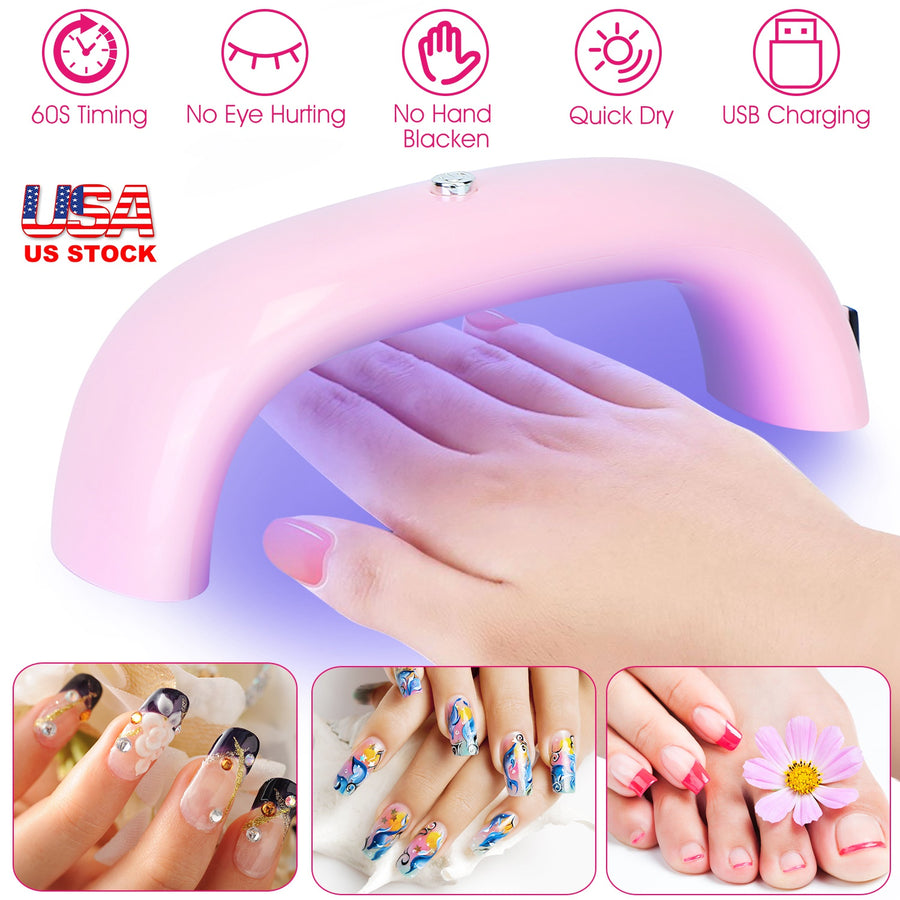 LED Nail Dryer Lamp 9W UV Nail Gel Polish Curing Lamp Portable Nail Drying Lamps w/ 60S Timer