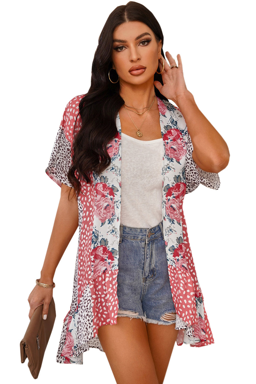 Wild Rose Bohemian Floral Animal Print Kimono Cover Up