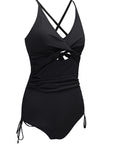 Black Ribbed Sexy Cutout One Piece Swimsuit