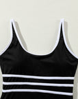 Black Contrast Trim U Neck Adjustable Strap One Piece Swimwear