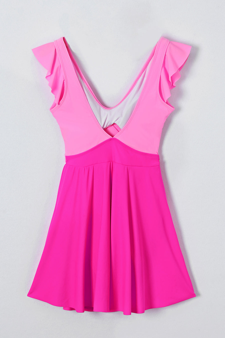 Bright Pink Cut Out Ruffle Crossed One Piece Swimdress