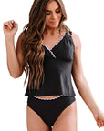 Black Colorblock Scalloped V Neck Tankini Swimsuit