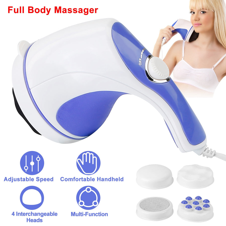 Electric Handheld Body Massager Full Body Vibrating Massager w/ 4 Interchangeable Massager Head w/ Mesh Cover