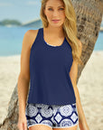 Dark Blue 3pcs Beach Sporty Racerback Tankini Swimsuit- Free Shipping