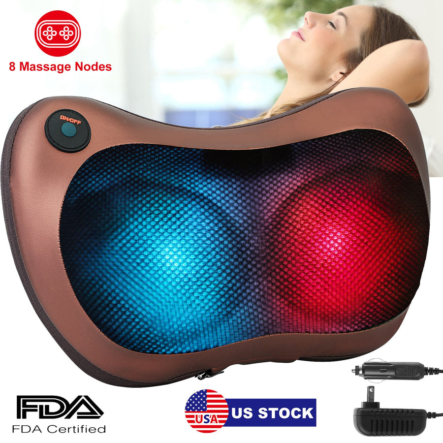 Back Neck Massage Pillow Thermotherapy Kneading Manipulation Massager Car Massage Pillow w/ Cigarette Charger Adapter Pain Relief Relaxing For Home Tr