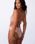 Multicolor Floral Print Lace Up Backless Monokini  Stylish Swimwear for Beach and Pool