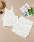 White Hollowed Crochet Cropped Two Piece Beach Cover Up