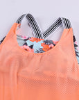 Orange Tropical Printed Splicing Racerback Tankini Swimsuit