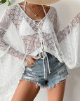 White Tassel Knot Long Flare Sleeve Cover Up