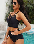 Black Strappy Neck Detail High Waist Swimsuit