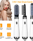 3 In 1 Hot Air Brush One-Step Hair Dryer Comb 3 Interchangeable Brush Combs Volumizer Hair Curler Straightener 66.93in Rotatable Cable w/ 3 Heating Ad