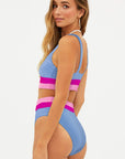 Light Blue Colorblock High Waisted Bikini Swimsuit