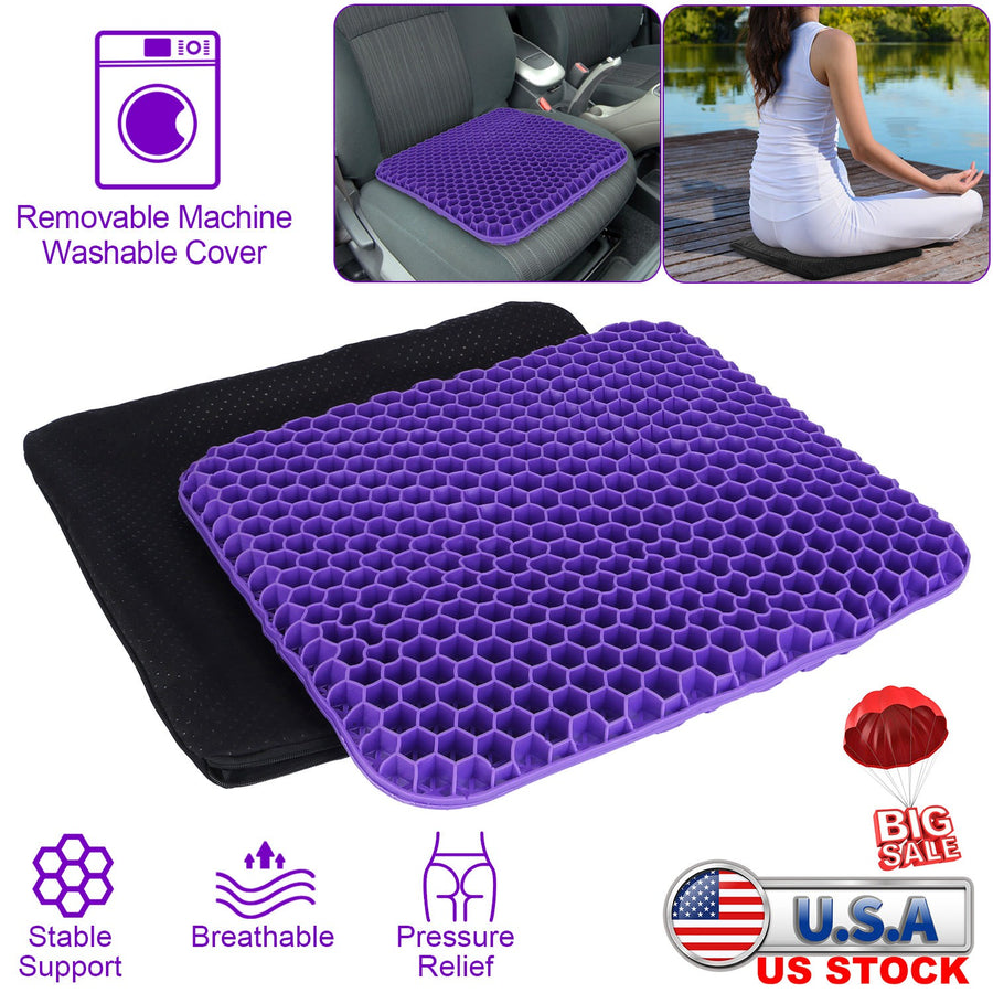 Gel Seat Cushion Non-Slip Breathable Honeycomb Sitting Cushion Pressure Relief Back Tailbone Pain Cushion Pad with Removable Cover for Car Office Chai