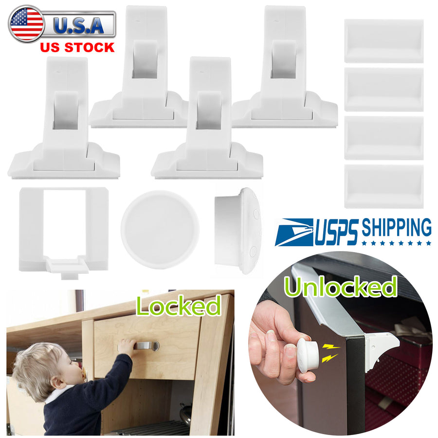 4Pcs Magnetic Cabinet Locks Child Safety Drawer Locks Adhesive Baby Proof Cabinets Latches Kit