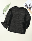 Black Pompom Mesh Long Sleeve Side Split Beach Cover Up