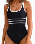 Black Contrast Trim U Neck Adjustable Strap One Piece Swimwear