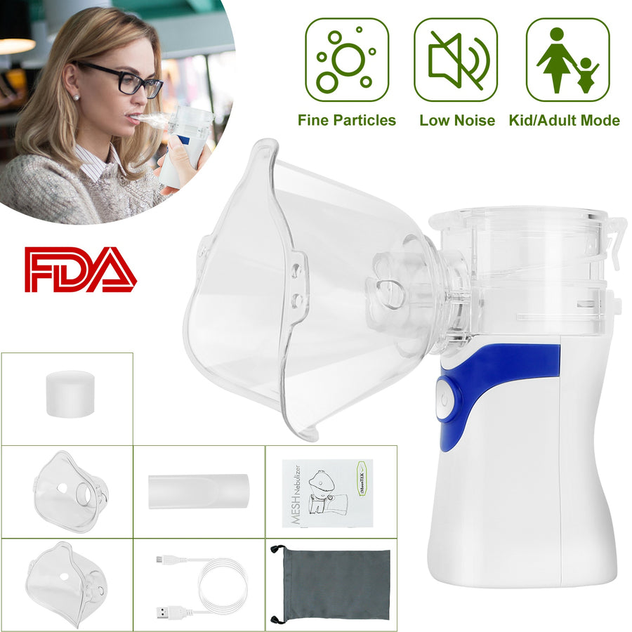 Handheld Ultrasonic Mesh Atomizer Nebulizer Breathing Inhale Mist Compressor Steamer w/ Adult Kid Mask Mouthpiece