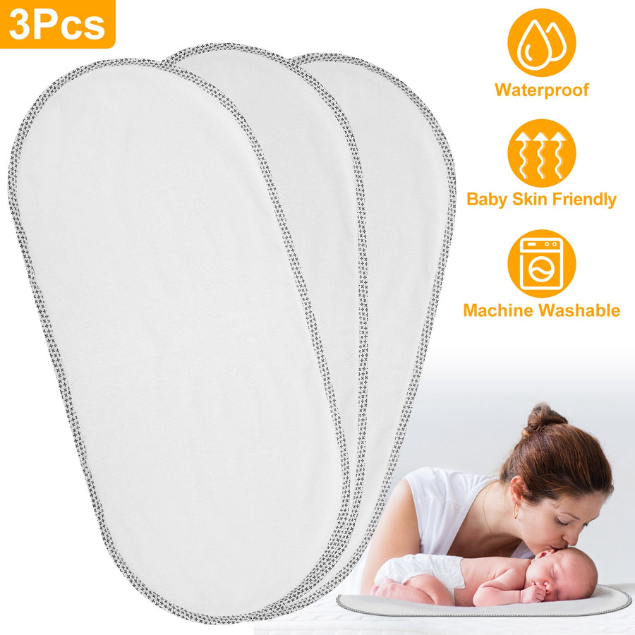 3Pcs Waterproof Changing Pad Liners Washable Reusable Changing Pad Cover Liners Cotton Surface Bassinet Changing Pad For Baby