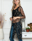 White Sequin Sheer Casual Open Front Cover Up